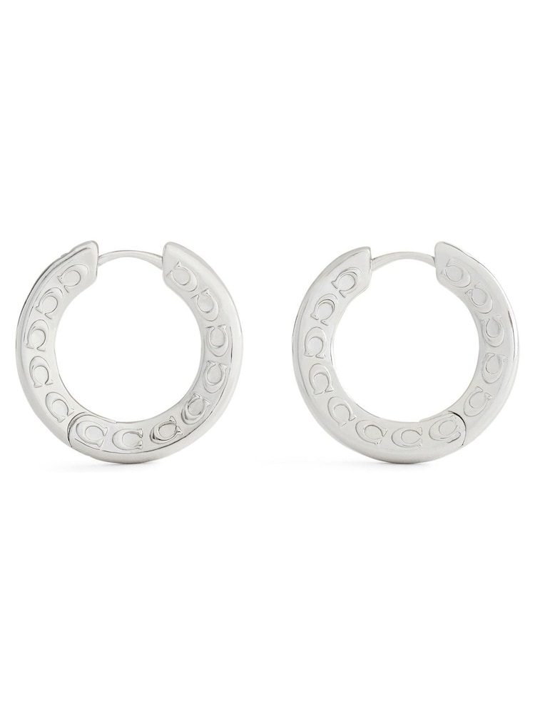 COACH Silver Tone Signature C Small Hoop Earrings - Image 1 of 3 COACH Silver Tone Signature C Small Hoop Earrings - Image 1 of 3
