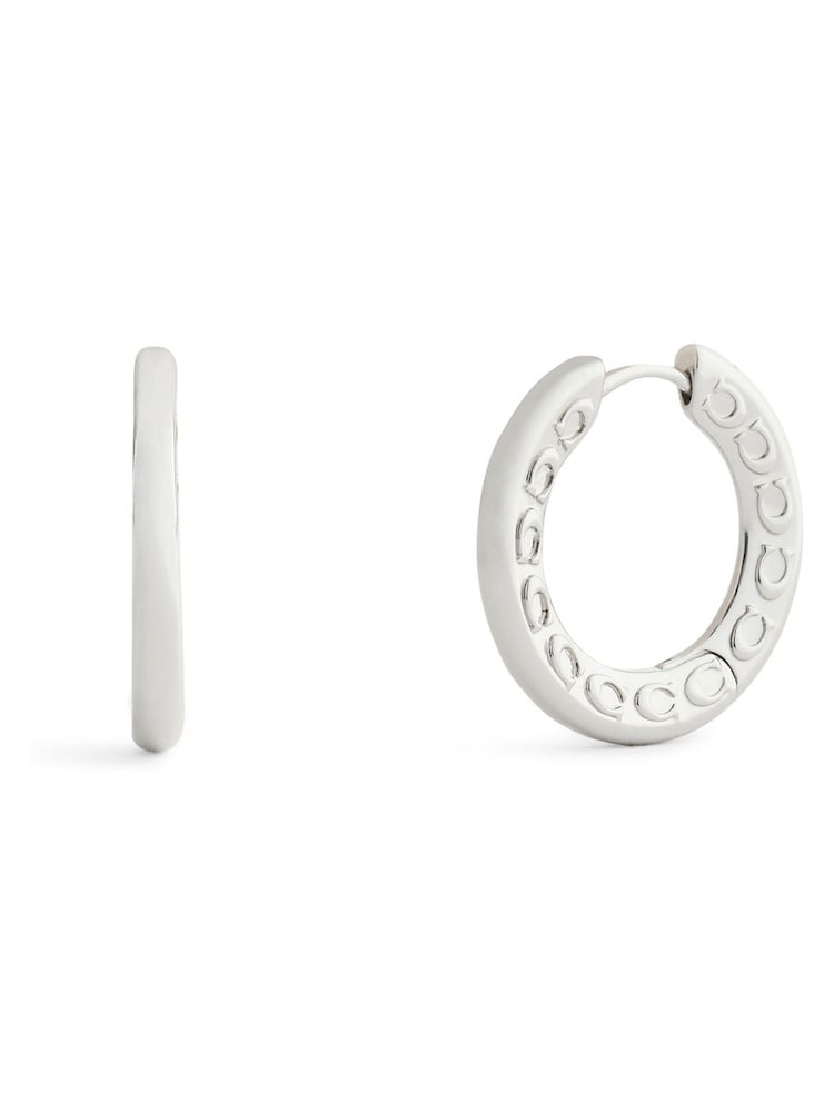 COACH Silver Tone Signature C Small Hoop Earrings - Image 2 of 3