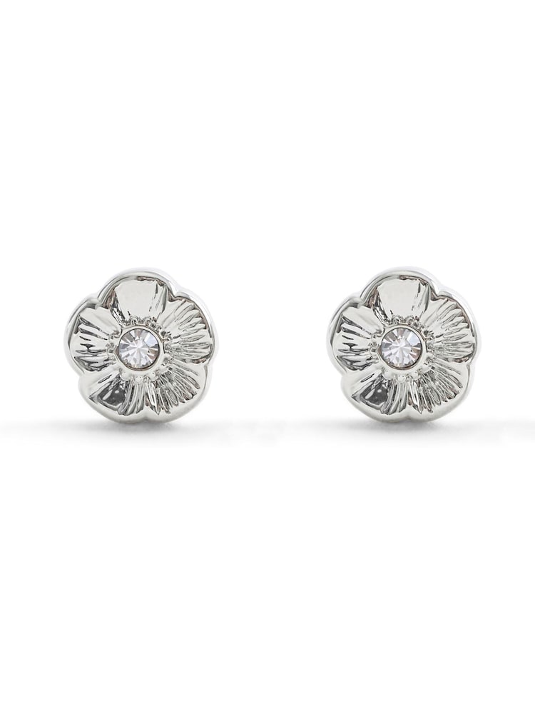 COACH Silver Signature Tea Rose Stud Earrings - Image 1 of 3 COACH Silver Signature Tea Rose Stud Earrings - Image 1 of 3