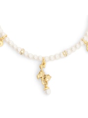 COACH Gold Tone Signature Cat Charm Pearl Strand Bracelet - Image 4 of 5