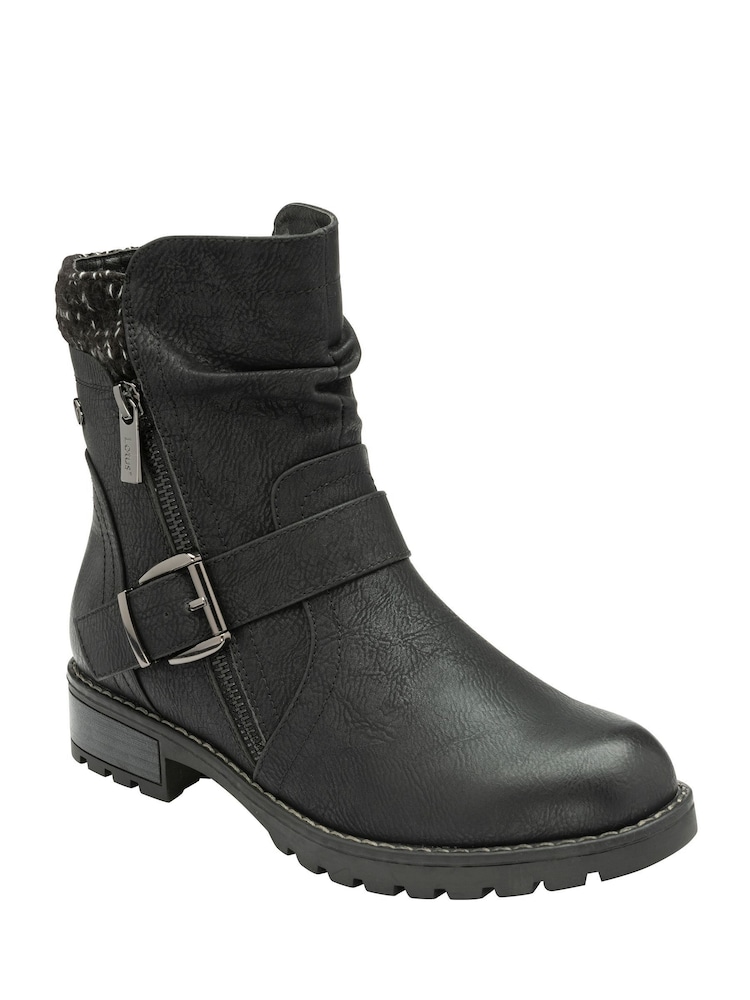 Lotus Black Zip-Up Mid Calf Boots - Image 1 of 4