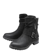 Lotus Black Zip-Up Mid Calf Boots - Image 2 of 4