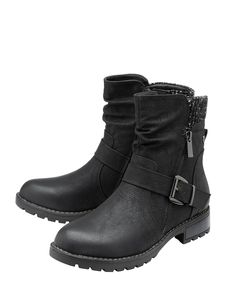Lotus Black Zip-Up Mid Calf Boots - Image 2 of 4