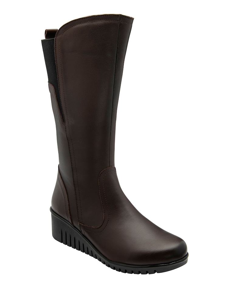 Lotus Brown Leather Wedge Boots - Image 1 of 4