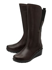Lotus Brown Leather Wedge Boots - Image 2 of 4