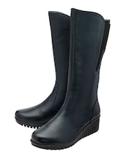 Lotus Blue Leather Wedge Boots - Image 2 of 4