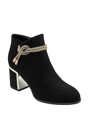 Lotus Black Textile Heeled Ankle Boots - Image 1 of 4