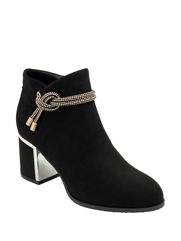 Lotus Black Textile Heeled Ankle Boots - Image 1 of 4