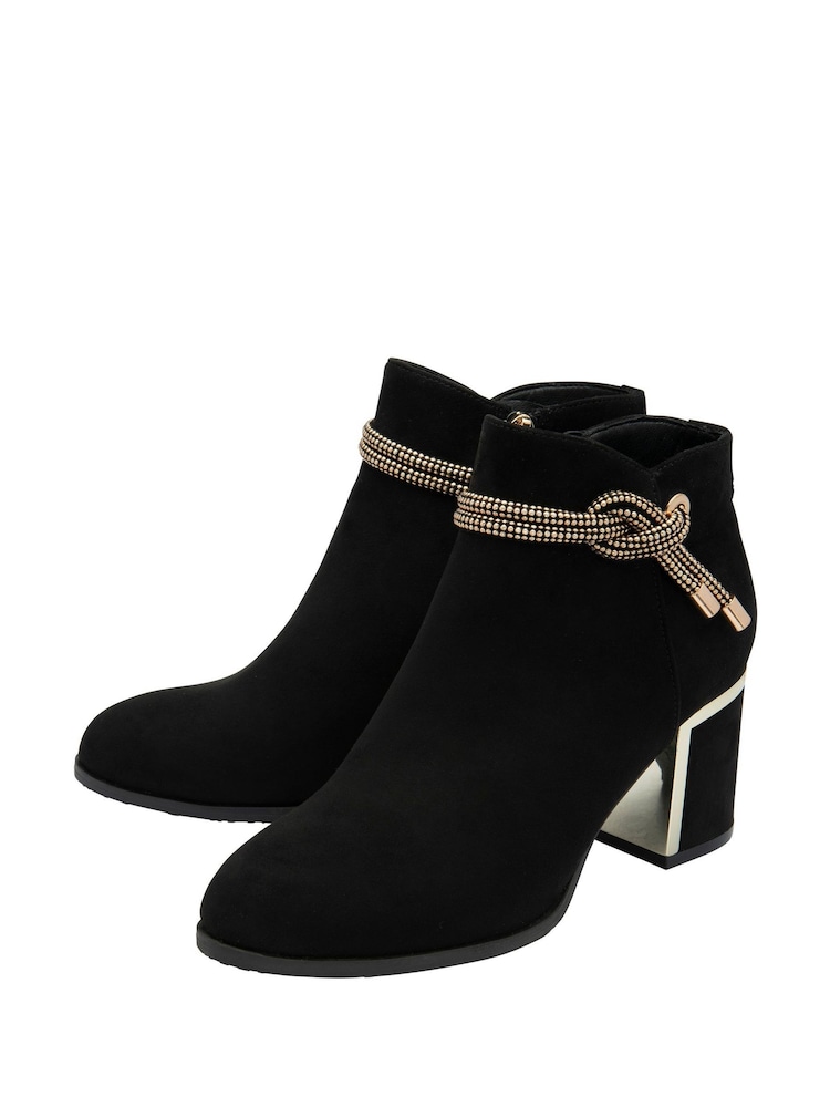 Lotus Black Textile Heeled Ankle Boots - Image 2 of 4