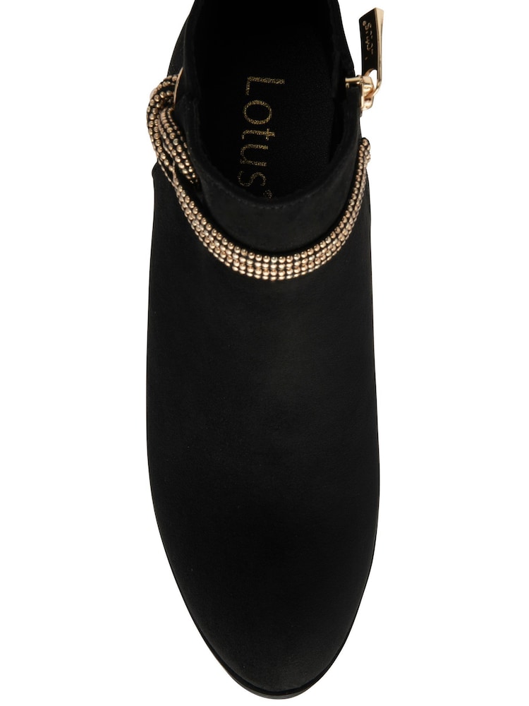 Lotus Black Textile Heeled Ankle Boots - Image 4 of 4 Lotus Black Textile Heeled Ankle Boots - Image 4 of 4