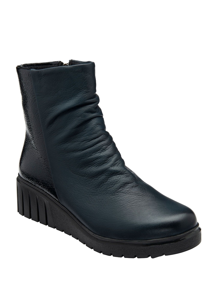 Lotus Blue Leather Wedge Ankle Boots - Image 1 of 4 Lotus Blue Leather Wedge Ankle Boots - Image 1 of 4