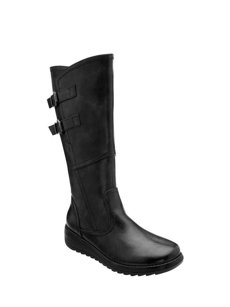Lotus Black Flat Mid Calf Boots - Image 1 of 4