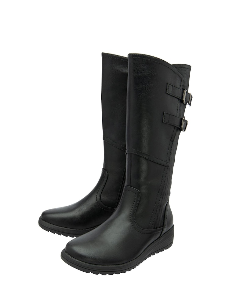Lotus Black Flat Mid Calf Boots - Image 2 of 4