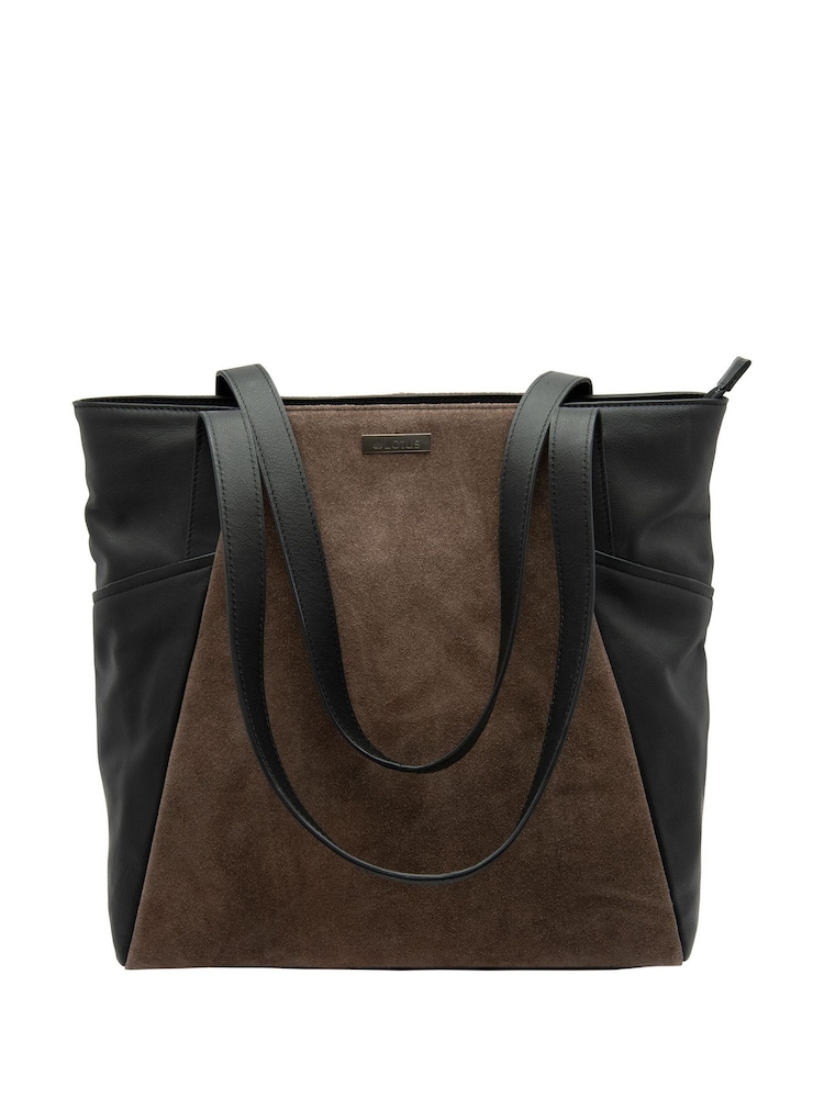 Lotus Brown Leather & Suede Tote Bag - Image 1 of 4