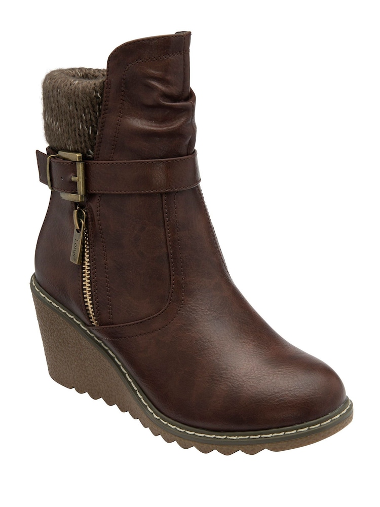 Lotus Brown Wedge Ankle Boots - Image 1 of 4 Lotus Brown Wedge Ankle Boots - Image 1 of 4