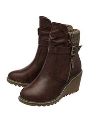 Lotus Brown Wedge Ankle Boots - Image 2 of 4