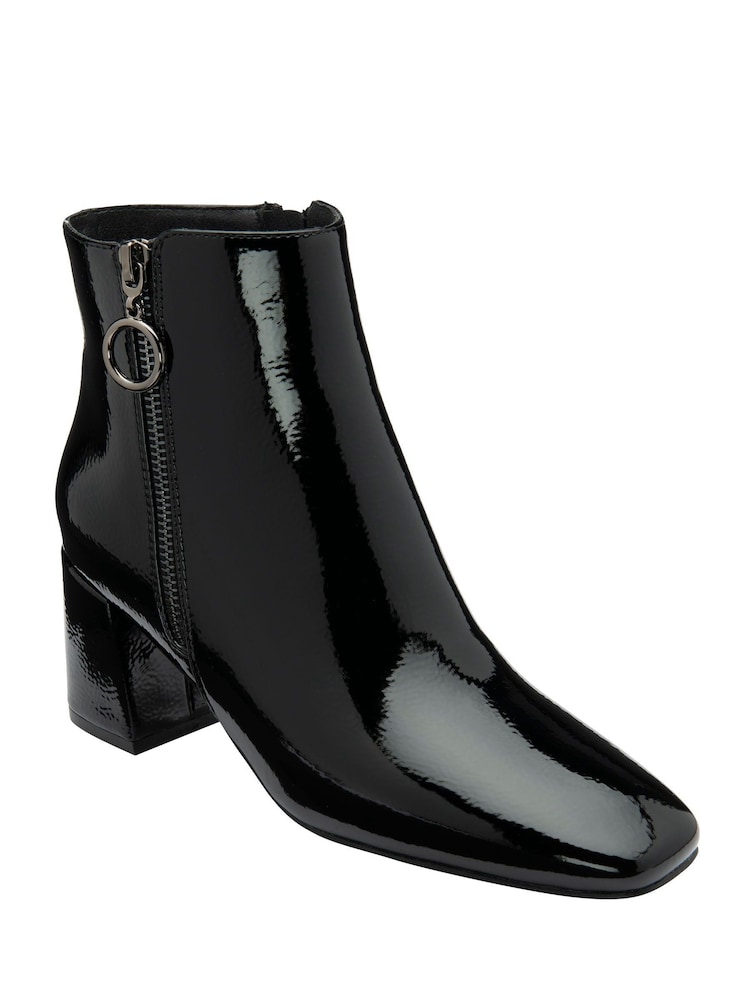 Lotus Black Patent Heeled Ankle Boots - Image 1 of 4
