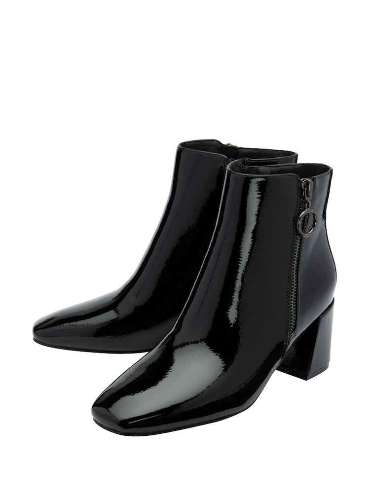 Lotus Black Patent Heeled Ankle Boots - Image 2 of 4
