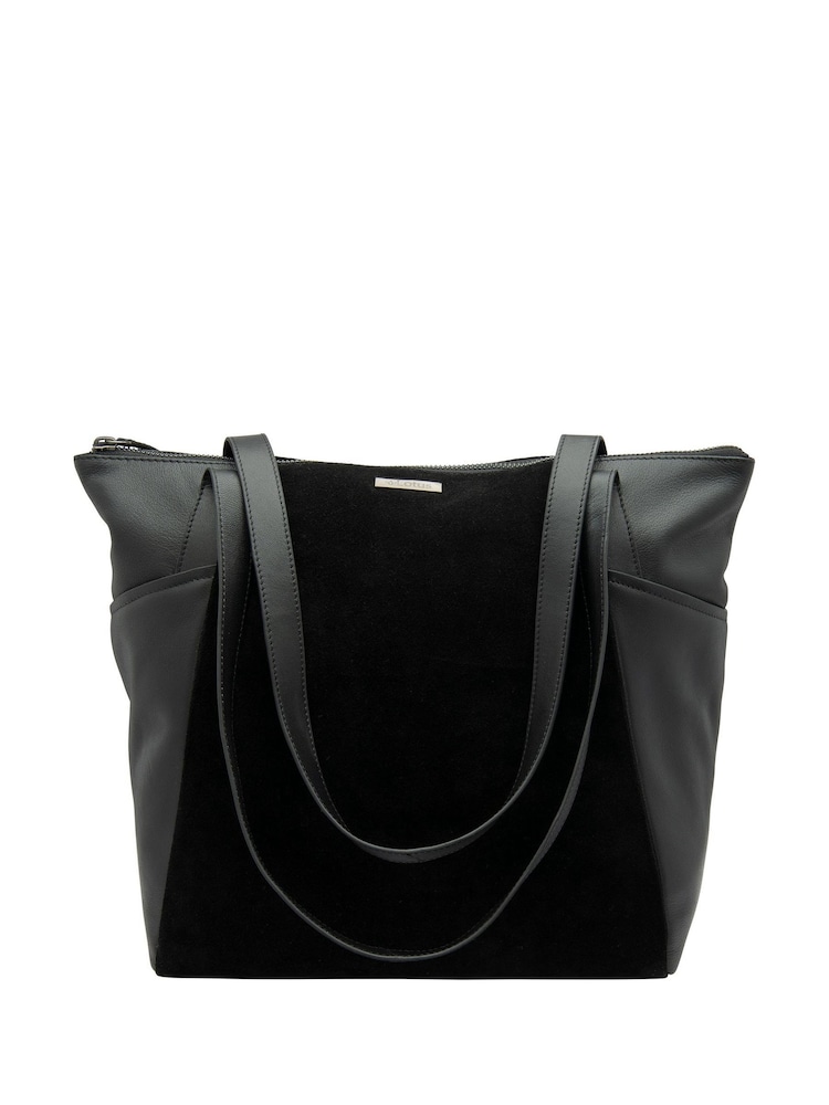 Lotus Black Leather & Suede Tote Bag - Image 1 of 4