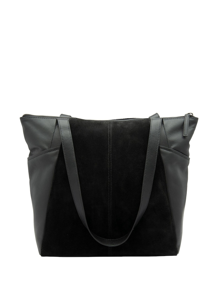 Lotus Black Leather & Suede Tote Bag - Image 2 of 4 Lotus Black Leather & Suede Tote Bag - Image 2 of 4
