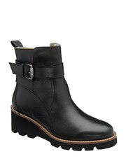 Lotus Black Leather Wedge Ankle Boots - Image 1 of 4