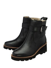 Lotus Black Leather Wedge Ankle Boots - Image 2 of 4