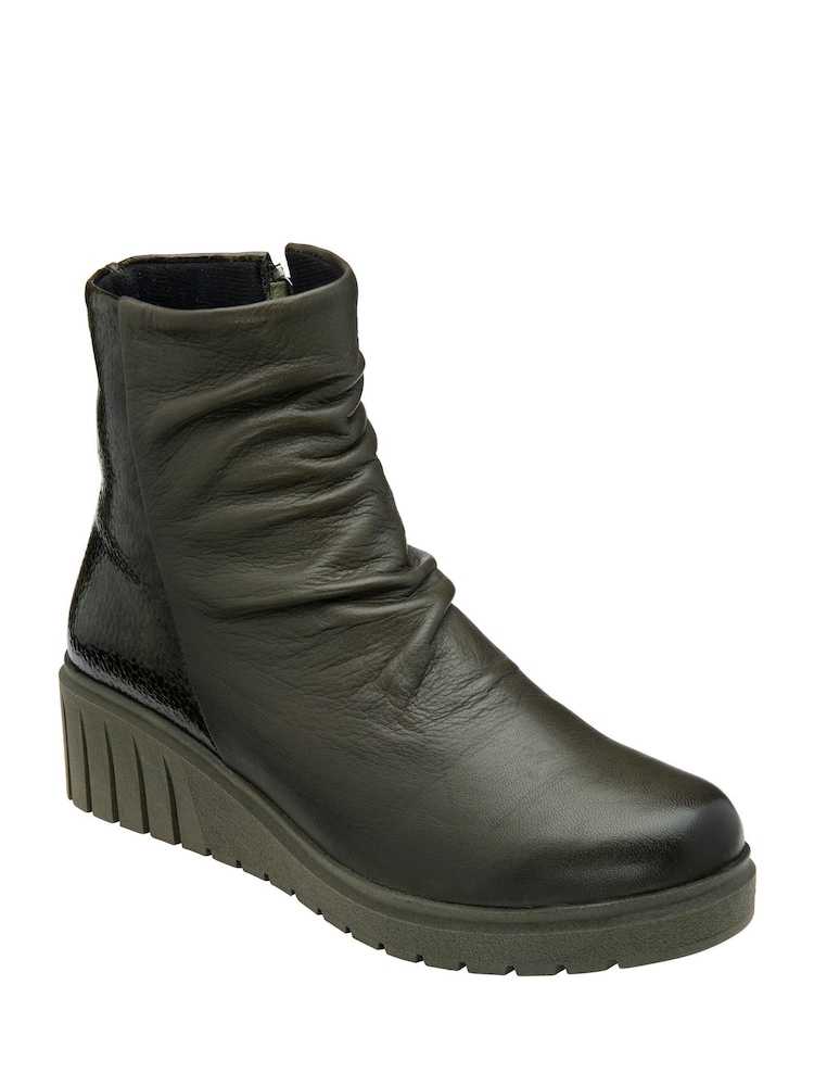 Lotus Green Leather Wedge Ankle Boots - Image 1 of 4