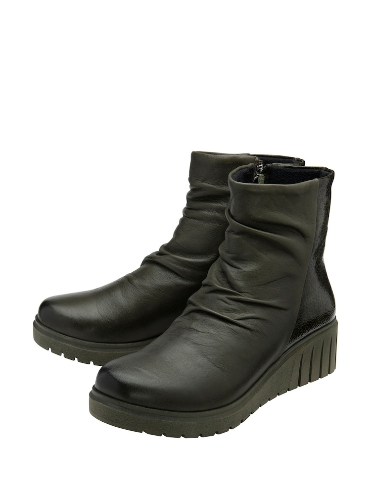Lotus Green Leather Wedge Ankle Boots - Image 2 of 4