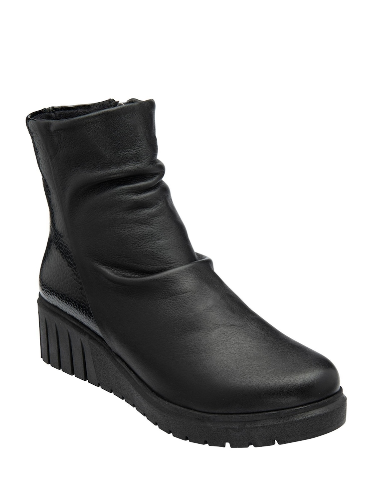 Lotus Black Leather Wedge Ankle Boots - Image 1 of 4