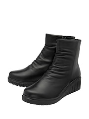 Lotus Black Leather Wedge Ankle Boots - Image 2 of 4