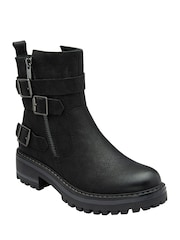 Lotus Black Zip-Up Biker Boots - Image 1 of 4