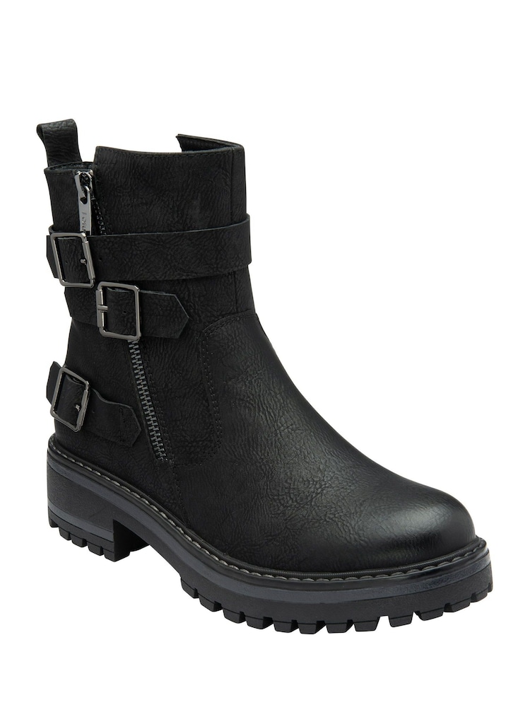Lotus Black Zip-Up Biker Boots - Image 1 of 4