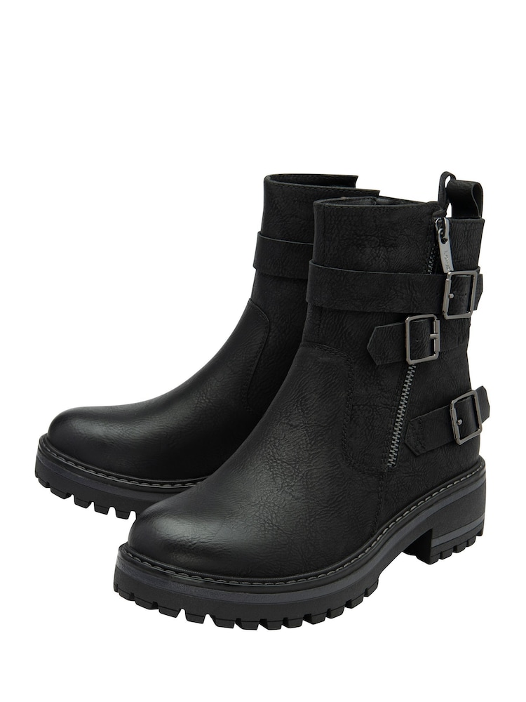Lotus Black Zip-Up Biker Boots - Image 2 of 4