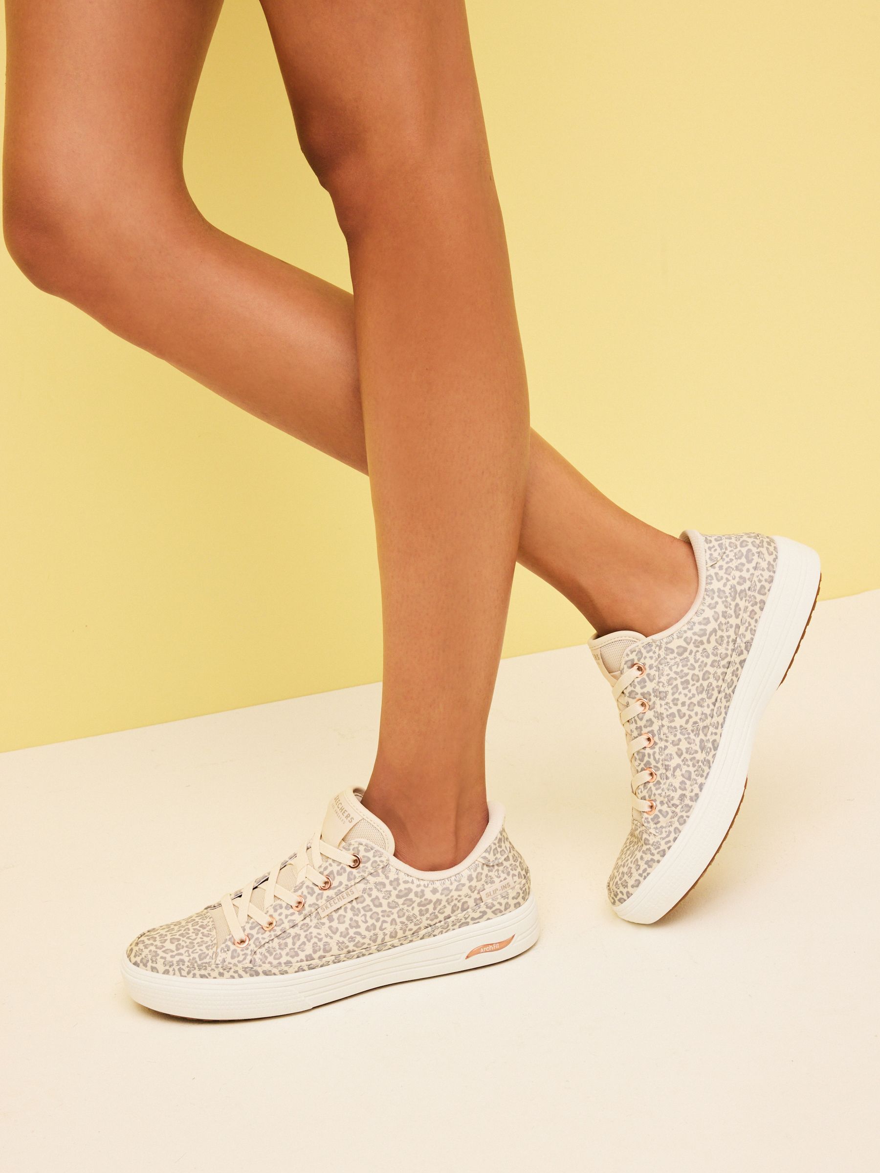 Buy Skechers Natural Slip-ins Leopard Print Canvas Arcade Trainers