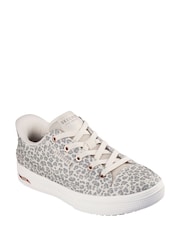 Skechers Natural SlipIn Leopard Print Canvas Arcade Trainers - Image 1 of 4