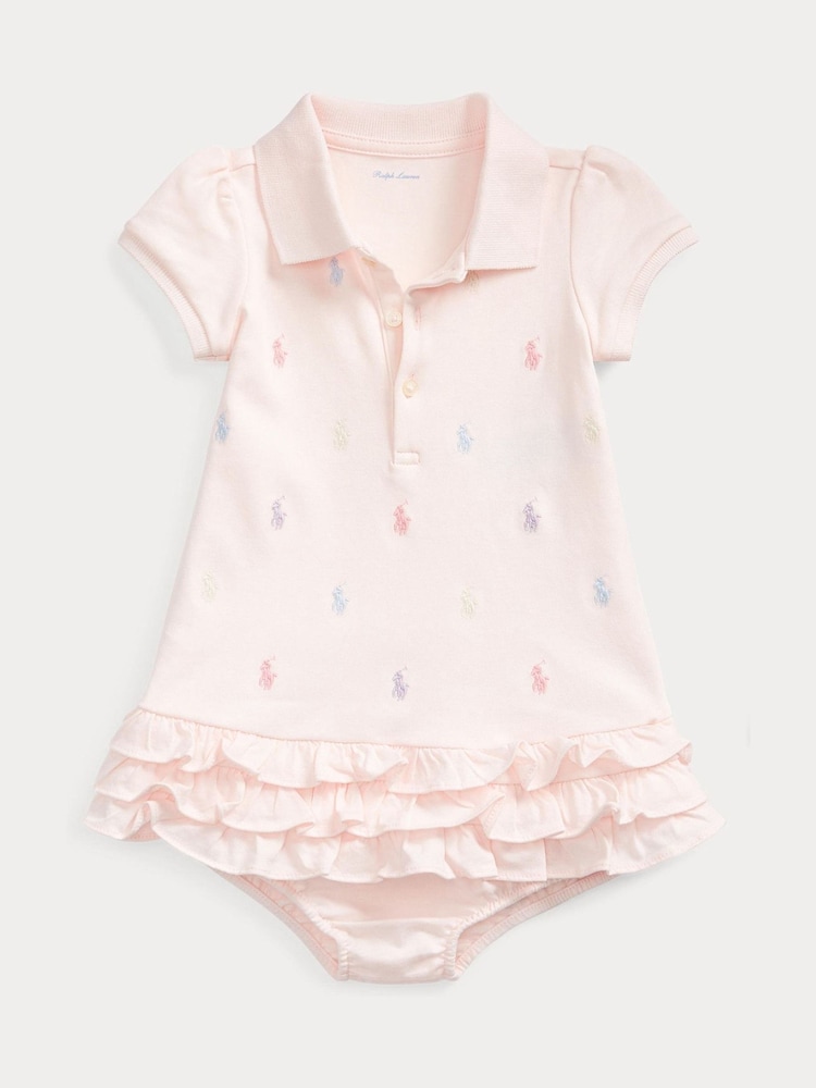 Polo Ralph Lauren Baby All-Over-Pony Print Polo Ruffle Dress Romper - Imagen 1 de 2