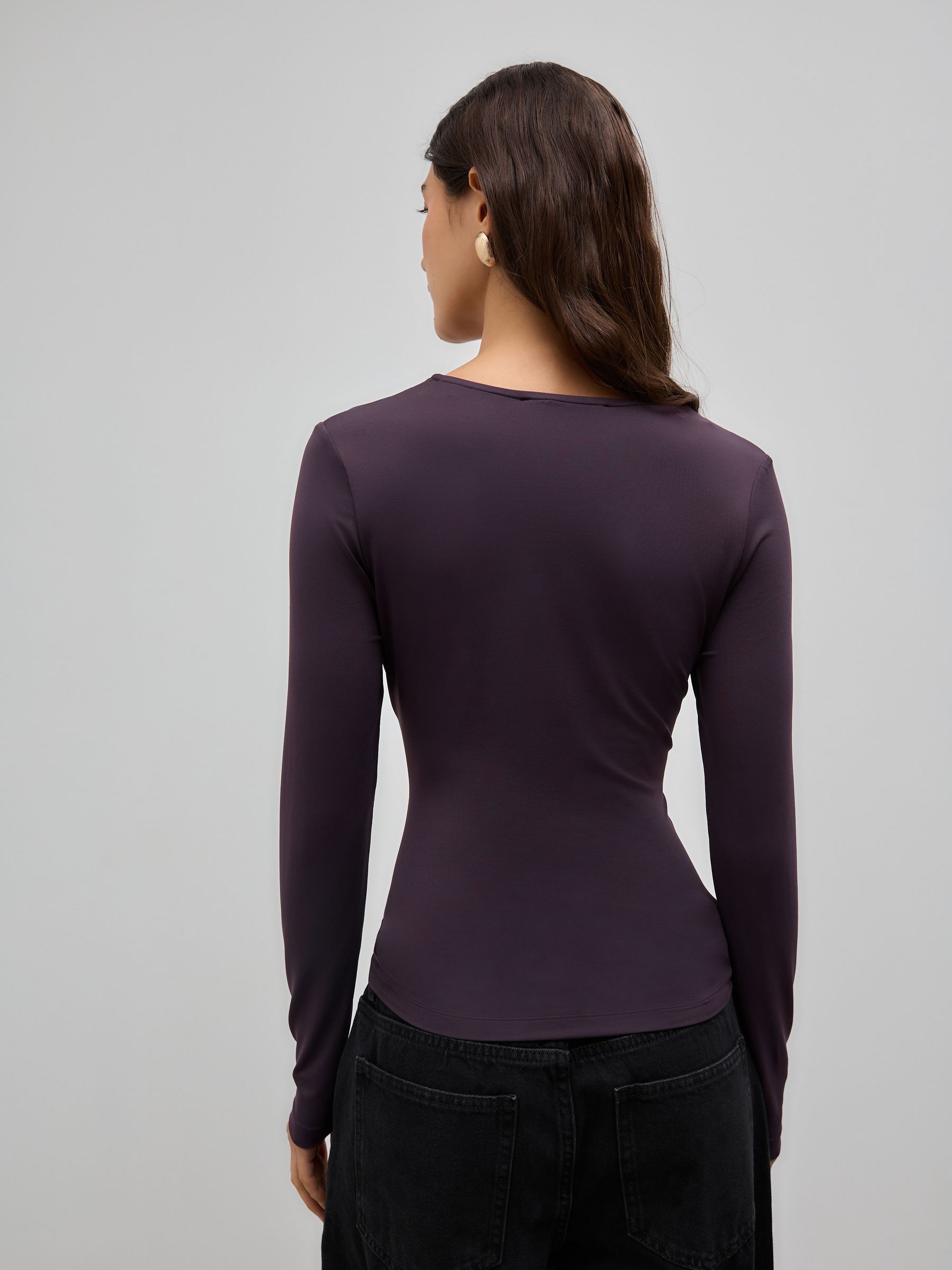 Buy Plum Purple V-Neck Long Sleeve Soft Touch Nylon Top from Next