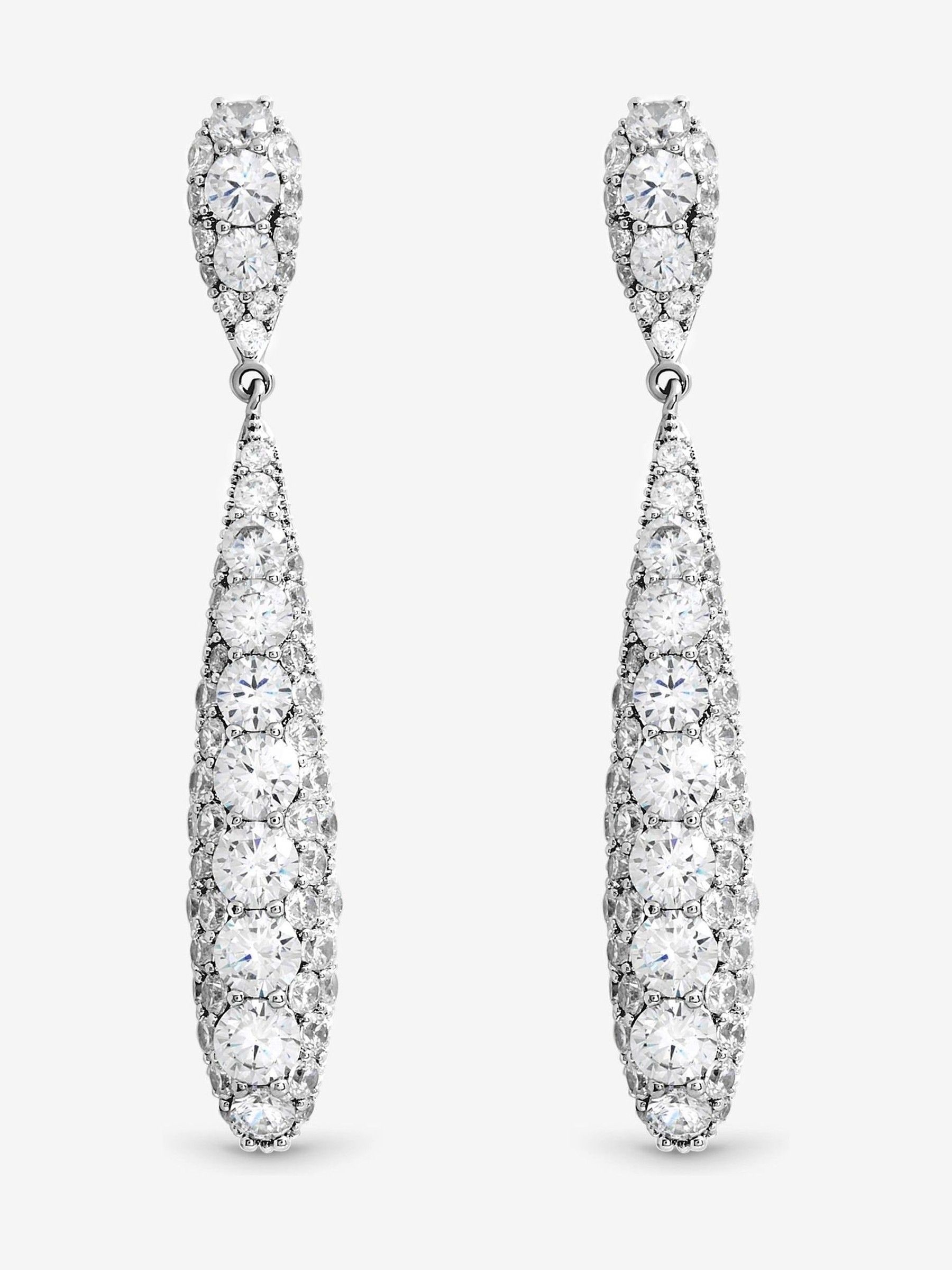 Jon Richard Silver Tone Pave Long Drop Earrings
