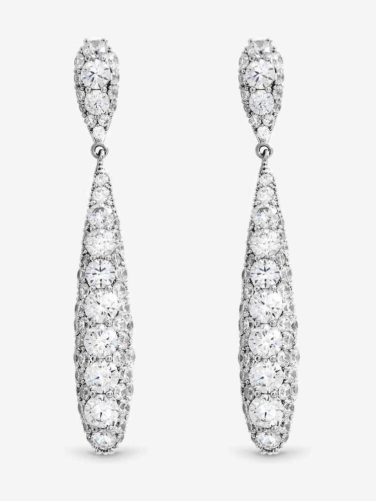 Jon Richard Silver Tone Pave Long Drop Earrings - Image 1 of 3