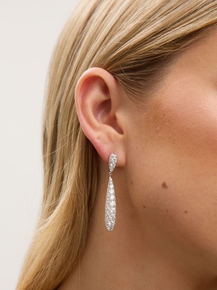 Jon Richard Silver Tone Pave Long Drop Earrings - Image 3 of 3