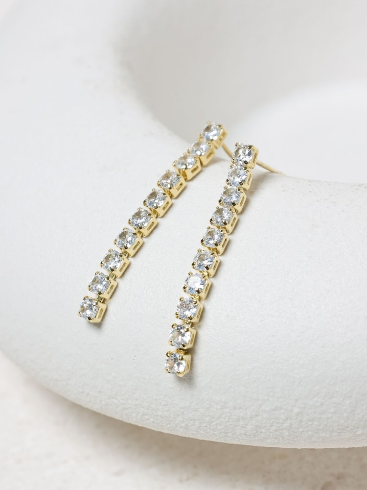 Jon Richard Gold Tone Cubic Zirconia Round Tennis Earrings Gift Box - Image 2 of 4