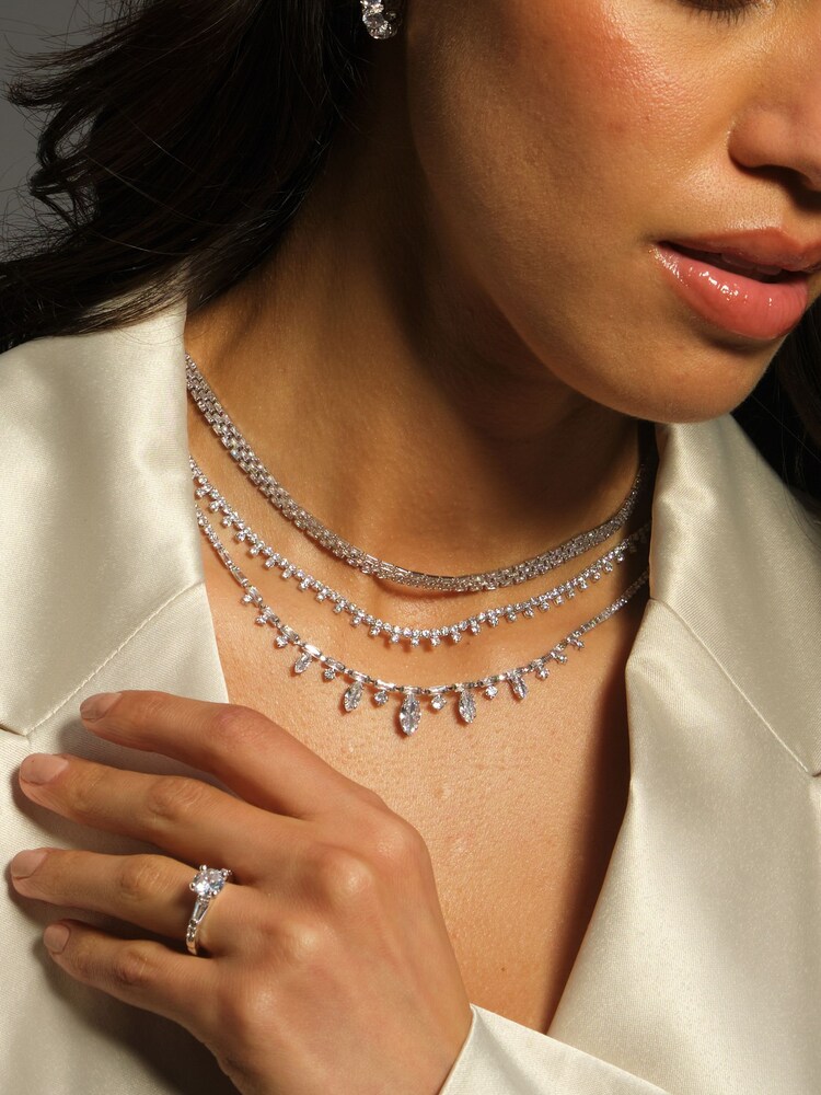 Jon Richard Silver Tone Cubic Zirconia Baguette Necklace - Image 2 of 4