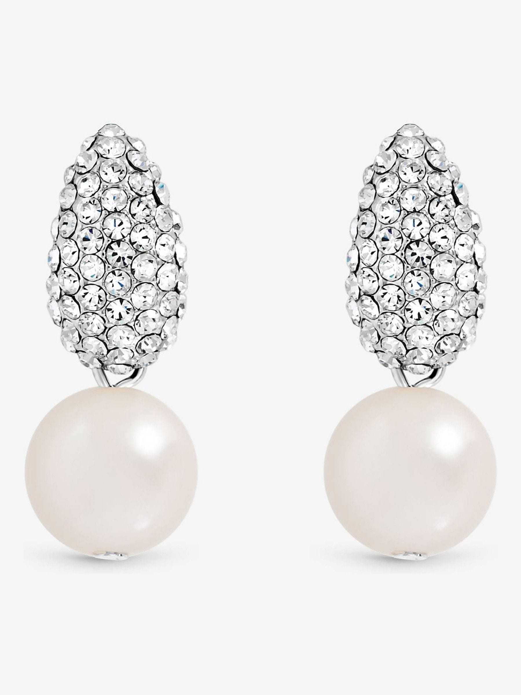 Jon Richard Silver Tone Pave Pearl Drop Earrings