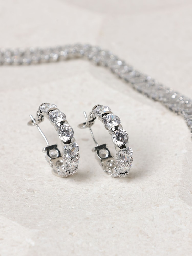 Jon Richard Tone Cubic Zirconia Round Stone Hoop Earrings - صورة 2 من 3