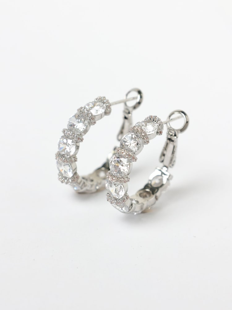 Jon Richard Silver Tone Cubic Zirconia Round Stone Hoop Earrings - Image 3 of 3 Jon Richard Silver Tone Cubic Zirconia Round Stone Hoop Earrings - Image 3 of 3