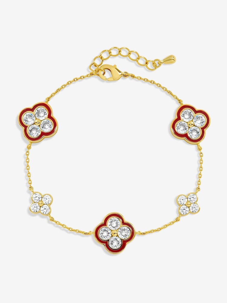 Jon Richard Gold Tone Pave Red Clover Bracelet - Image 1 of 4