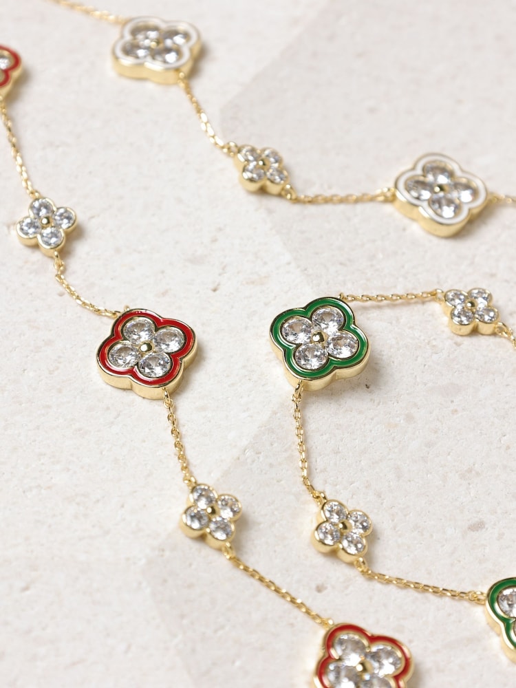 Jon Richard Gold Tone Pave Red Clover Bracelet - Image 2 of 4