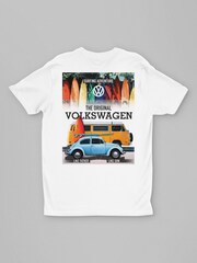 All + Every White Volkswagen Surfing Adventure Beetle & Camper Back Print Mens T-Shirt - Image 3 of 4