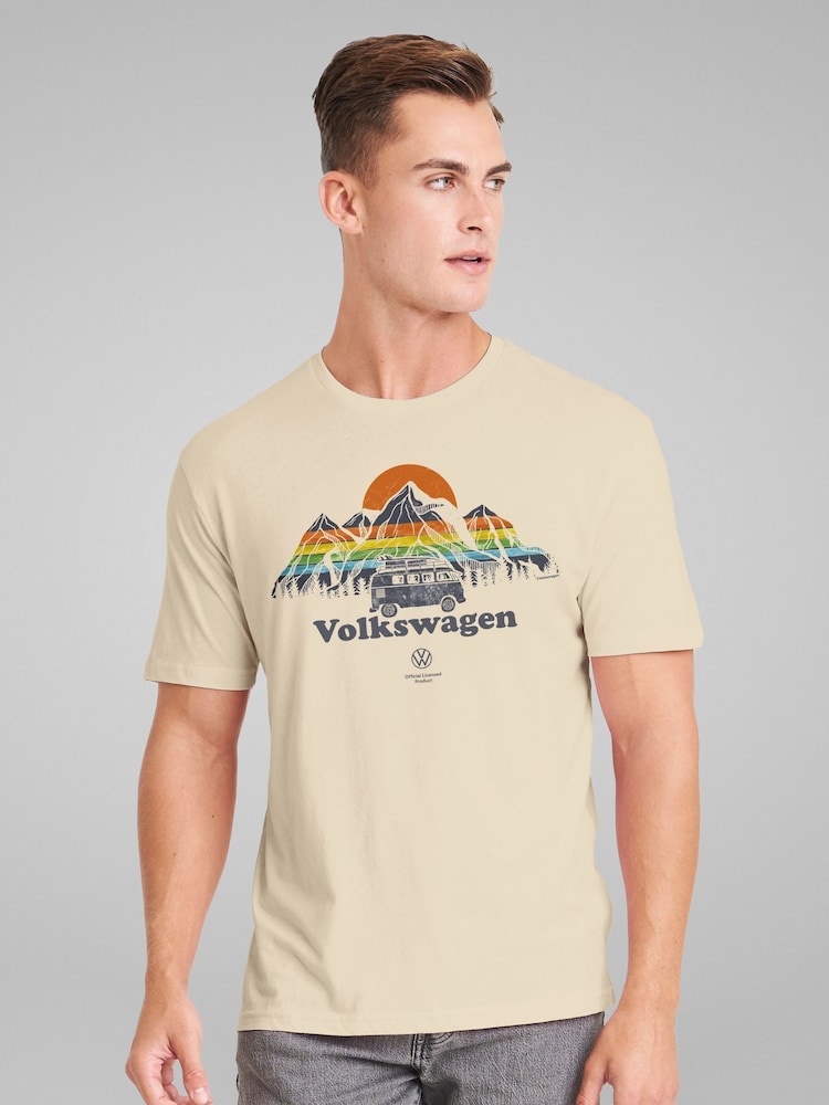 All + Every Cream Volkswagen Campervan Colour Stripe Mountains Mens T-Shirt - Image 1 of 4