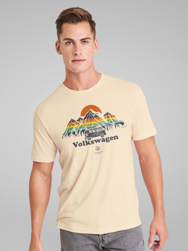All + Every Cream Volkswagen Campervan Colour Stripe Mountains Mens T-Shirt - Image 2 of 4